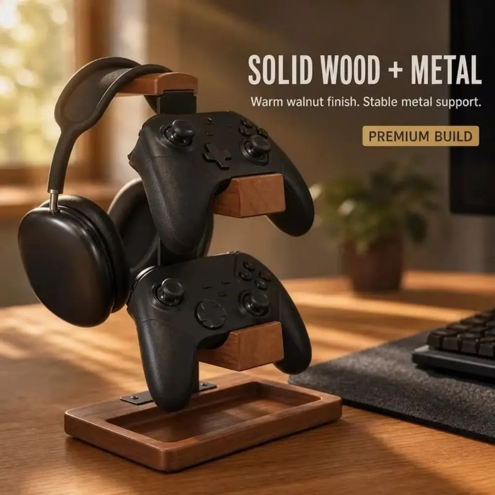 Suporte de Madeira para Headset de Jogos, 3 Camadas, Suporte Universal para Controle de Jogos, Suporte Multifuncional Minimalista para Headset