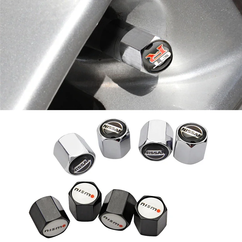 For Nissan GTR Nismo Z Logo X-Trail Xterra Qashqai Sylphy Leaf Murano Tiida 4PCS Car Tyre Dust Cover Valve Caps Wheel Decoration