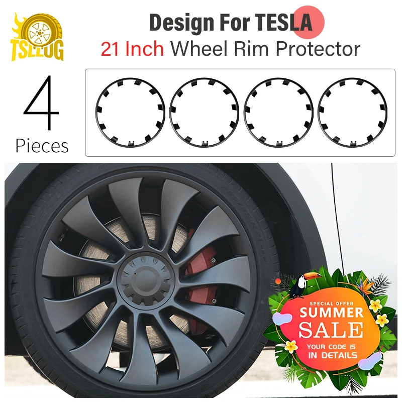 

4PCS 21 Inch Wheel Cover for Tesla Model Y Wheel Rim Protector for Wheel Cover ABS Rim Hubcaps Protection 2020-2024
