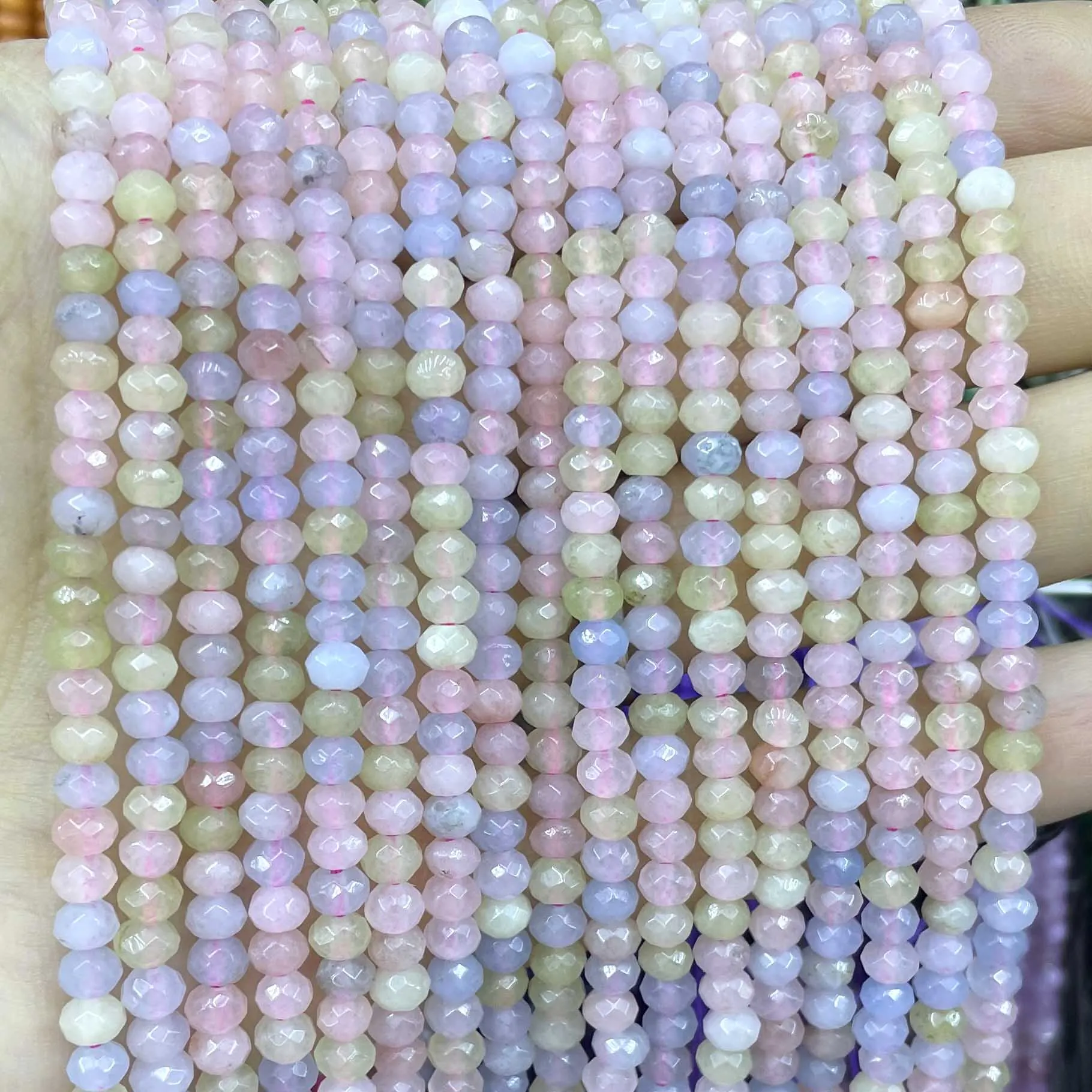Natural Stone Faceted Flat Rondelle Spacer Beads Colorful Morganite Jades Chalcedony For Jewelry Making Diy Accessories 3X4MM