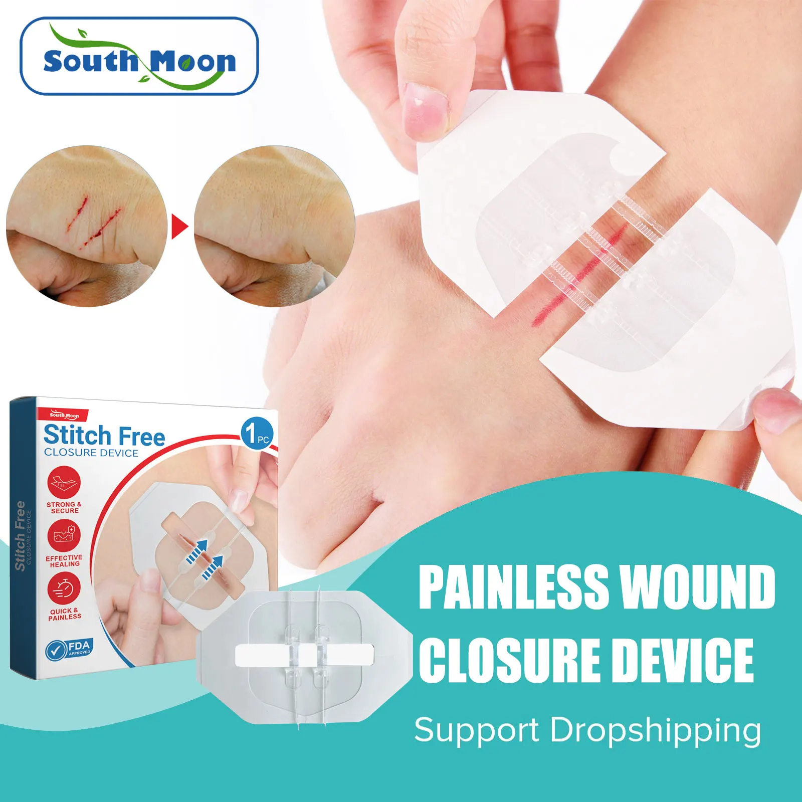 

South Moon Portable Wound Closure Patch Painless Suture Zipper Band-Aid Repair Wounds Waterproof Stitch Free Hemostatic Sticker