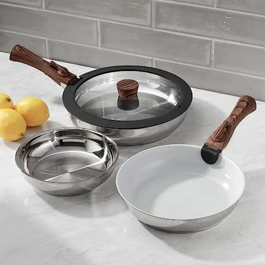 مجموعة مقلاة ذكية مكونة من 8 قطع من Pro Series، مقابض قابلة للإزالة، موفرة للمساحة للمطابخ، RVs والتخييم متوافقة مع الكهرباء والغاز والحث #2