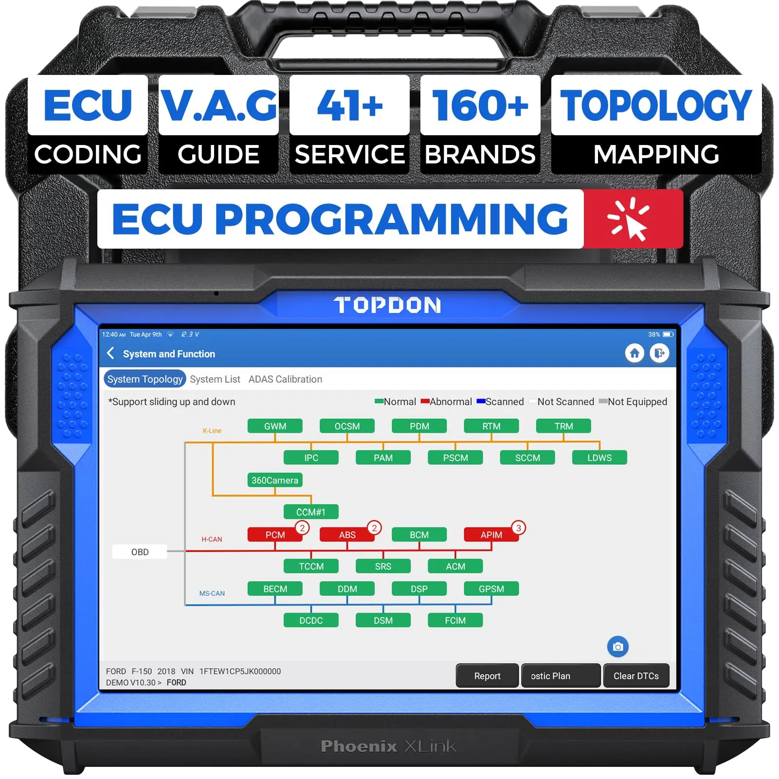 TOPDON Phoenix XLink OE-Level Smart Diagnostic Tool Cloud-Based ECU Programming Online Coding Topology Mapping 41+ Services CAN-FD DoIP