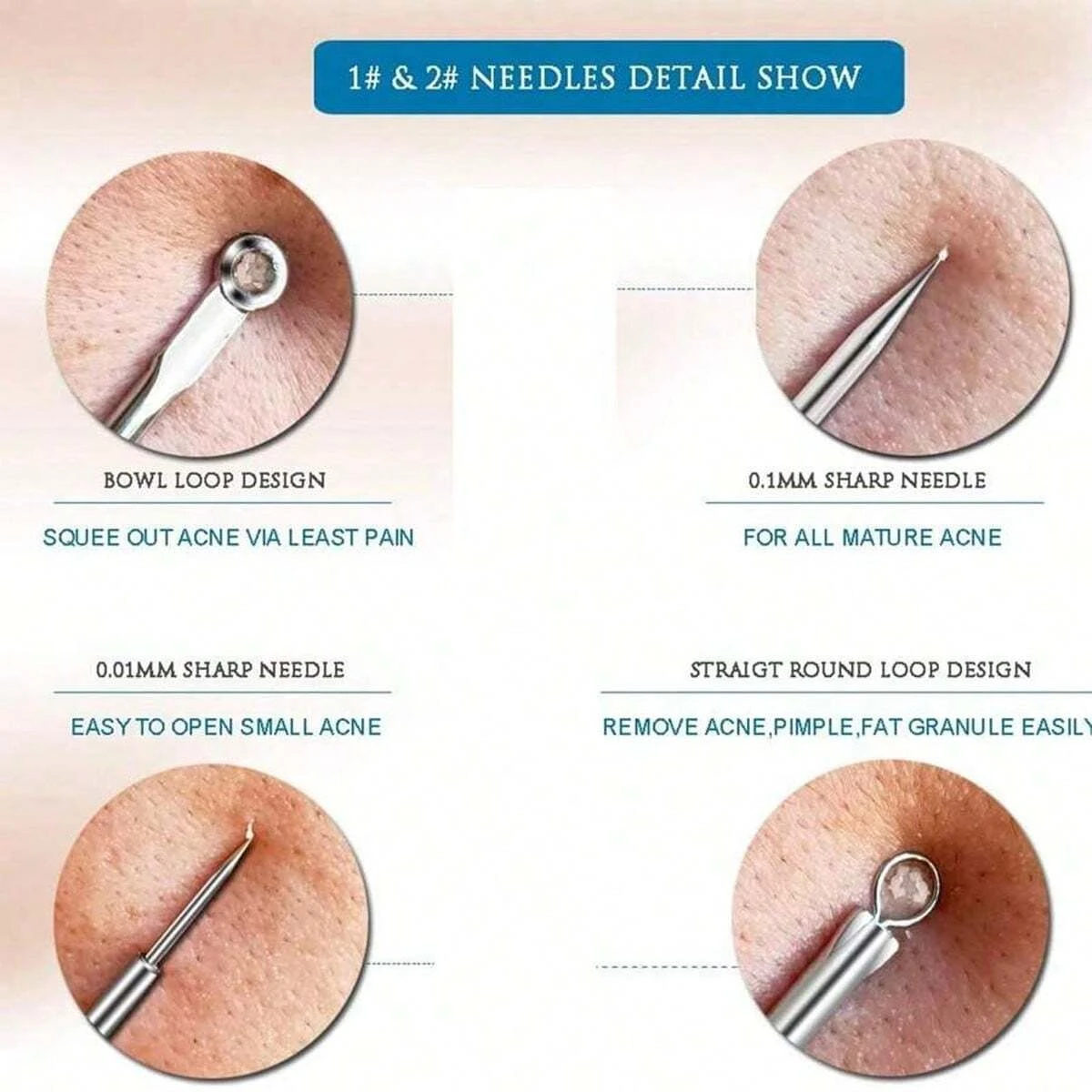 4Pcs Stainless Steel Blackhead Remover Pimple Popper Tools ,Acne Comedone Zit Blackhead Extractor Tool For Nose Face