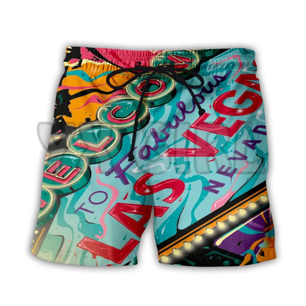 Las Vegas 3D All Over Printed Couple Matching Men's Women's Shorts Quick Drying Beach Shorts Summer Beach Swim Trunks