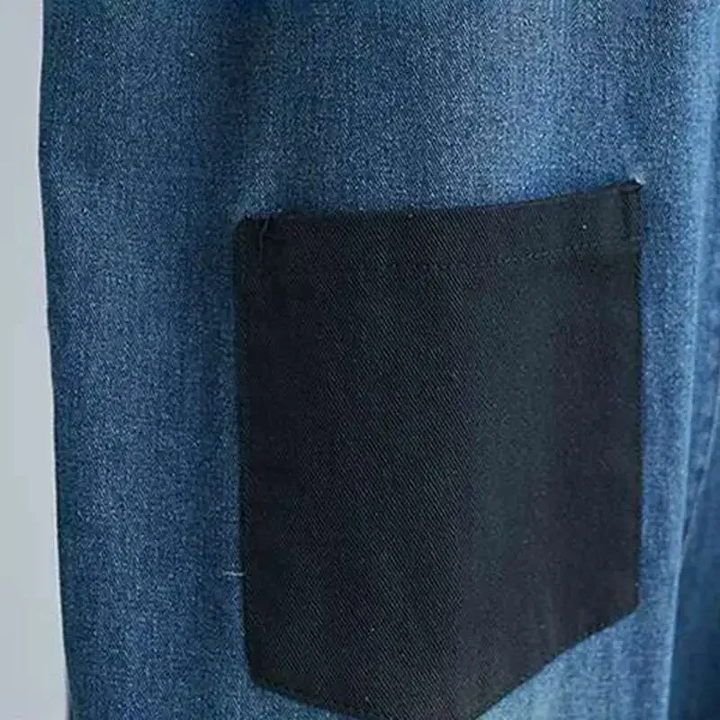 แฟชั่นผู้หญิง Patchwork กระเป๋า DENIM Jumpsuits สินค้าใหม่ O-คอเดี่ยวยืดหยุ่นแขนสั้นกางเกง