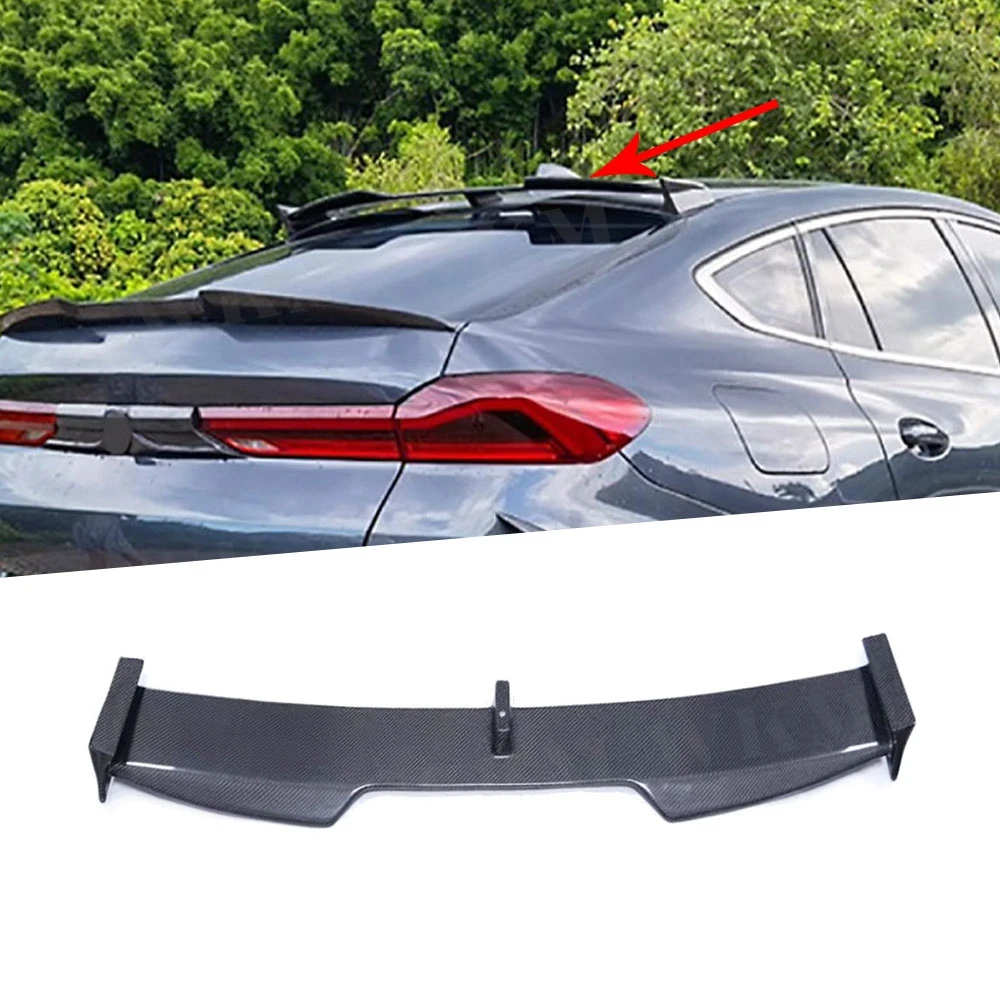 

For BMW F96 X6 Real Carbon Fiber Car Rear Trunk Boot Lip Spoiler Roof Wing Bumper Rear Roof Wing FRP Black 2019 2020 2021 2022