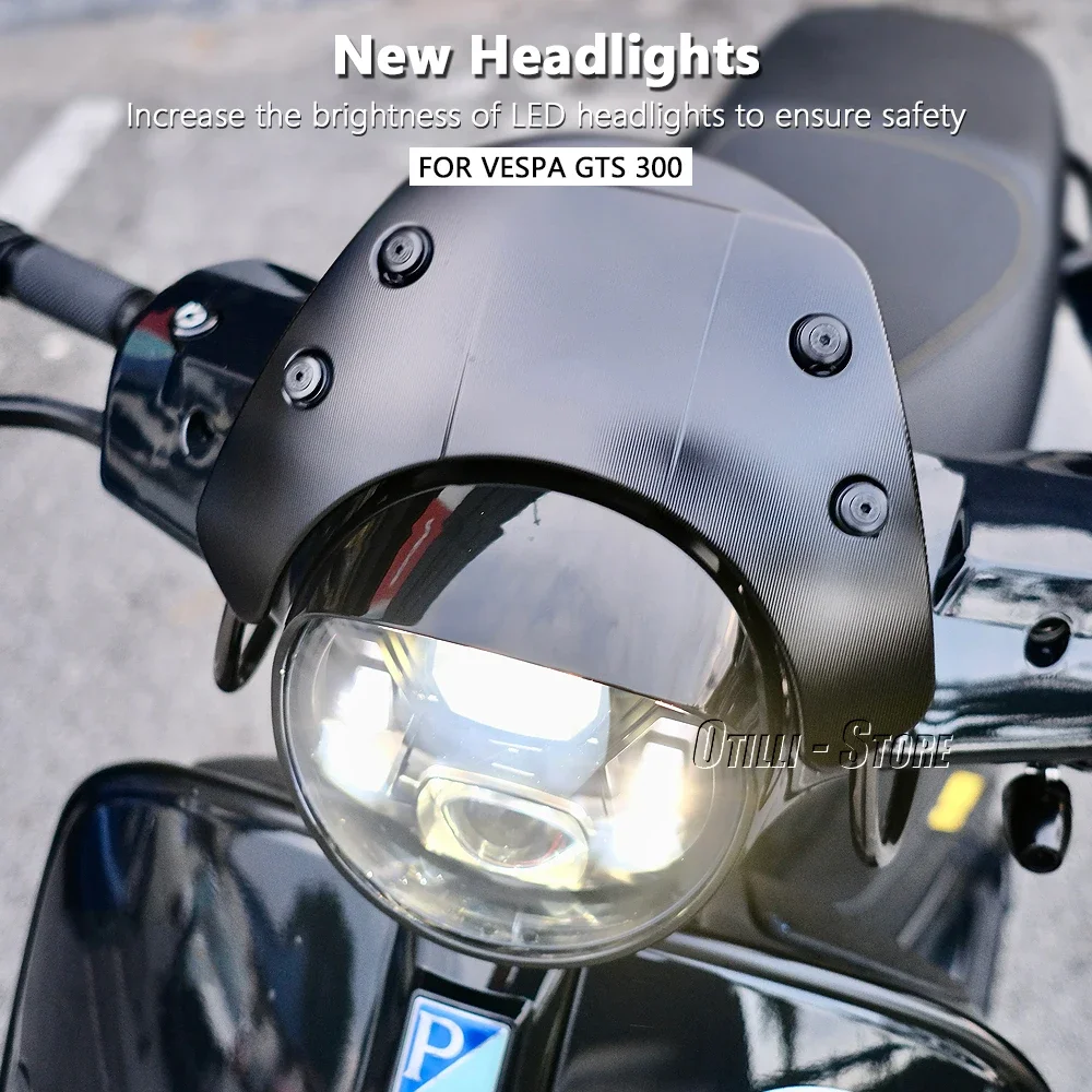 New Motorcycle Accessories Led Headlight Round Head Light Kit Black and Chrome For Vespa GTS300 GTS 300 gts300