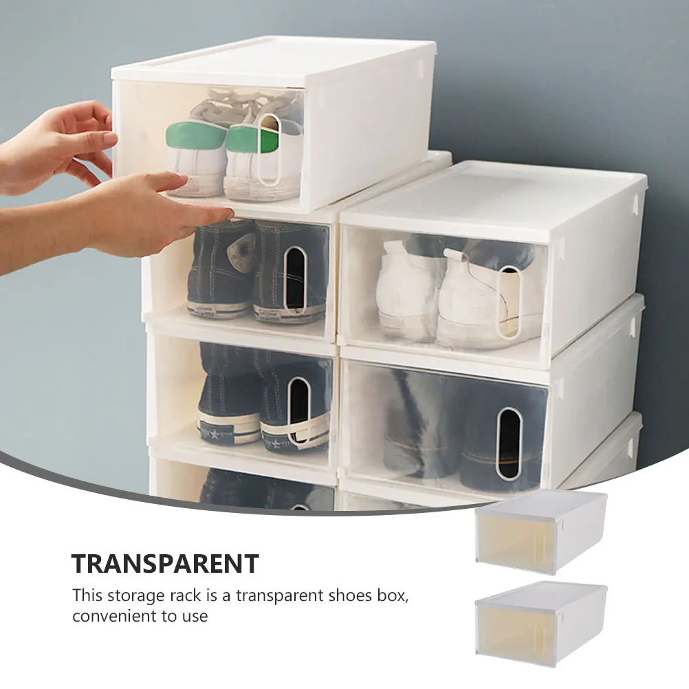 

2pcs Transparent Plastic Shoes Storage Box Large Capacity Moisture Proof Dust Proof Waterproof Simple Design Easy Clean
