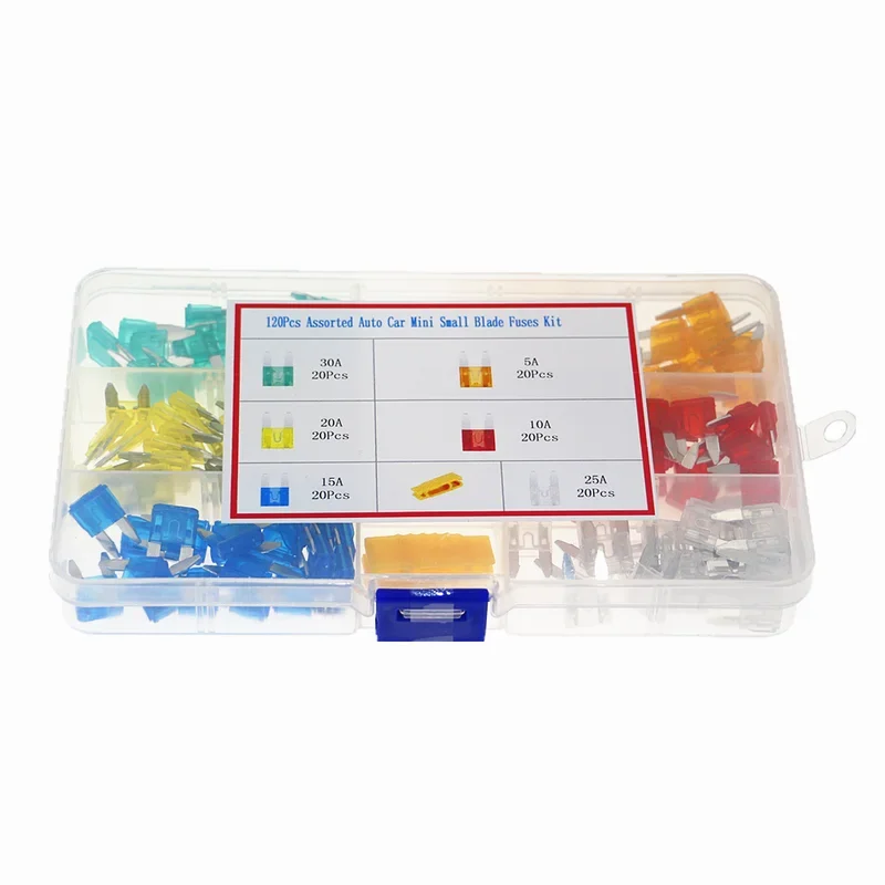 

120pcs 6Value Mini Blade Fuse Assortment Set Automotive Truck Fuses Holder Assorted Kit 5A 10A 15A 20A 25A 30A