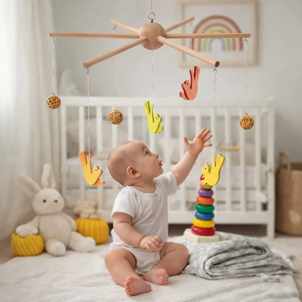 Vintage Style Rotating Wind Chime Rack Smooth Stable Wooden Mobile Frame Anti-rust Hanging Bell Wind Chime Frame