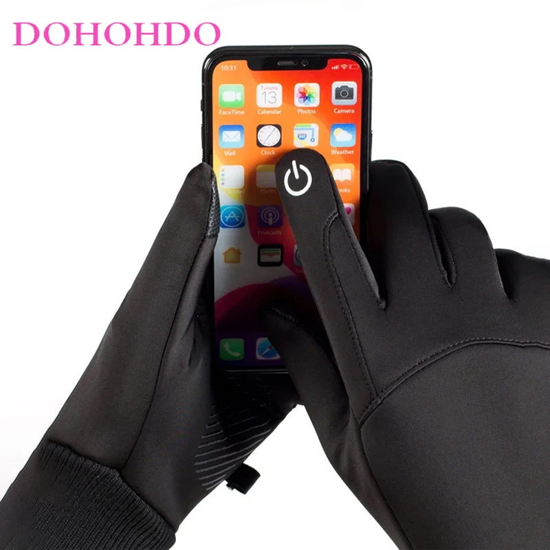 Winter Gloves Men Waterproof Warm Outdoor Sports Riding Windproof Touch Screen Anti-slip Velvet Cold-proof Black Gloves Guantes