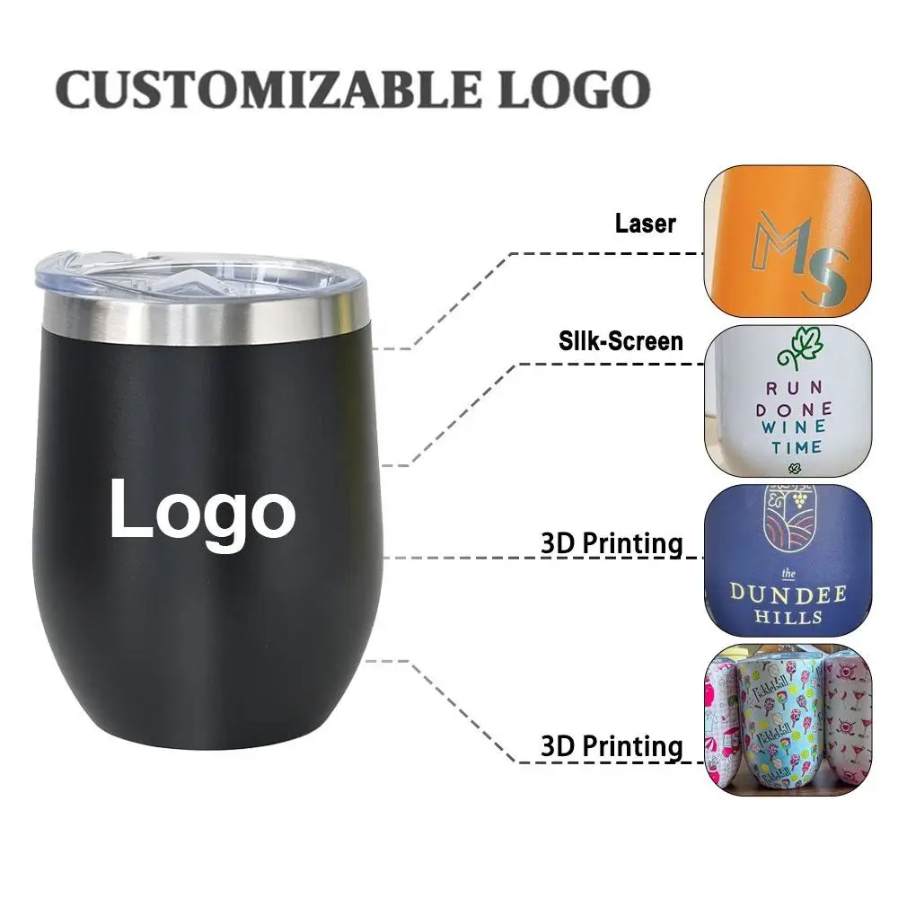 50pcs Custom 12oz double wall stainless steel wine tumbler insulated vacuum egg shape wine tumbler with sliding lids - Image 4