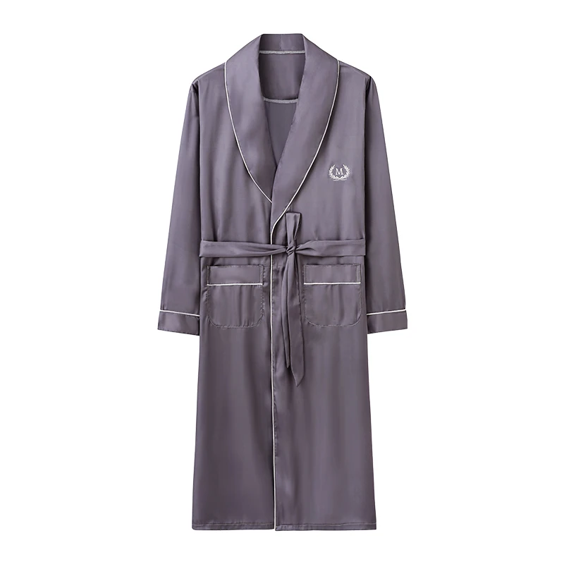 Effen Lange Mantel Heren Herfst Lange Mouw Zijde Satijnen Badjas Mannen V-Hals Sexy Kamerjas Heren Homewear Lente Spa \'S Badjas