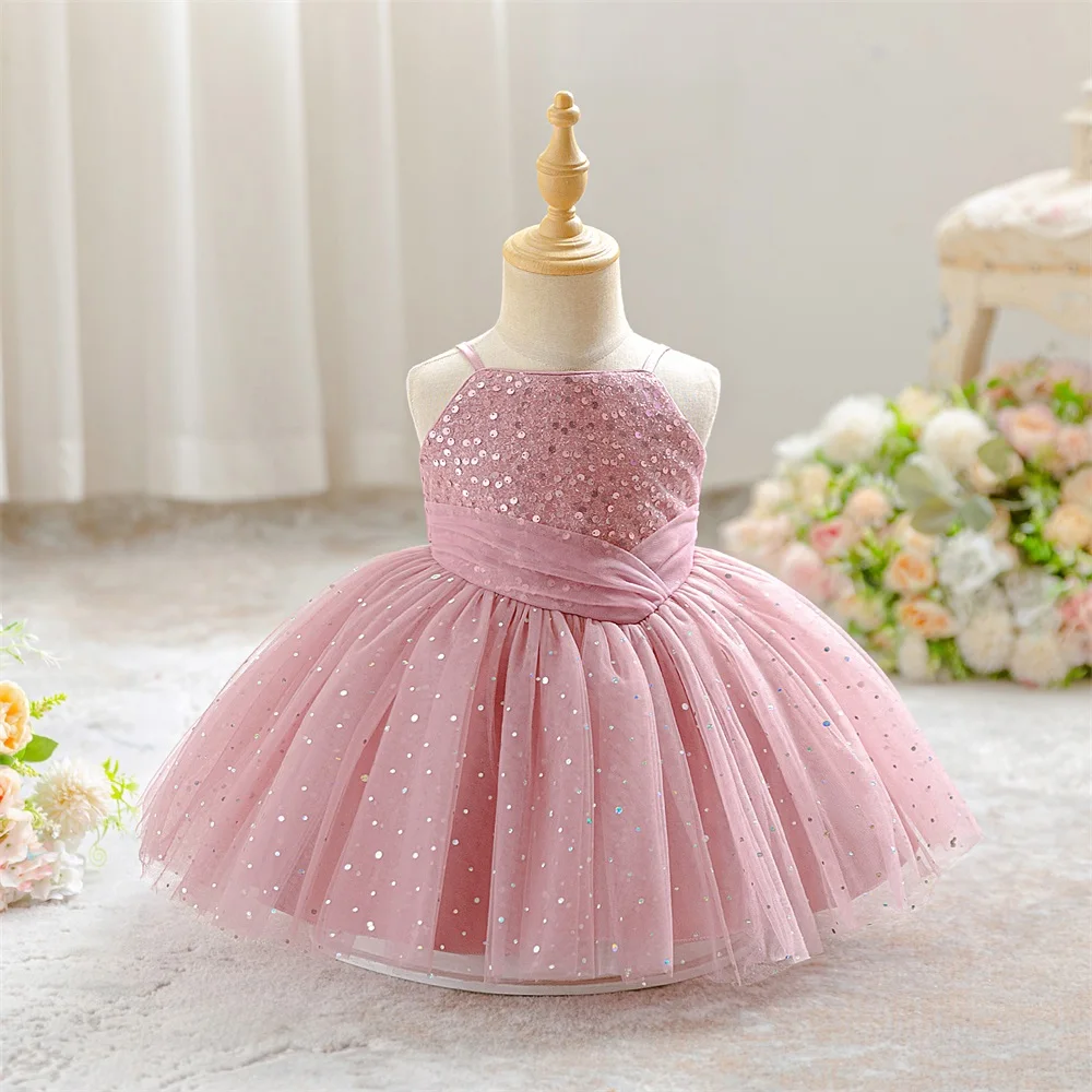 

﻿ Нарядное платье для малышек с пайетками и сеткой, для вечеринок, крещений, дней рождения, свадеб, выпускных, костюм принцессы, платье подружки невесты