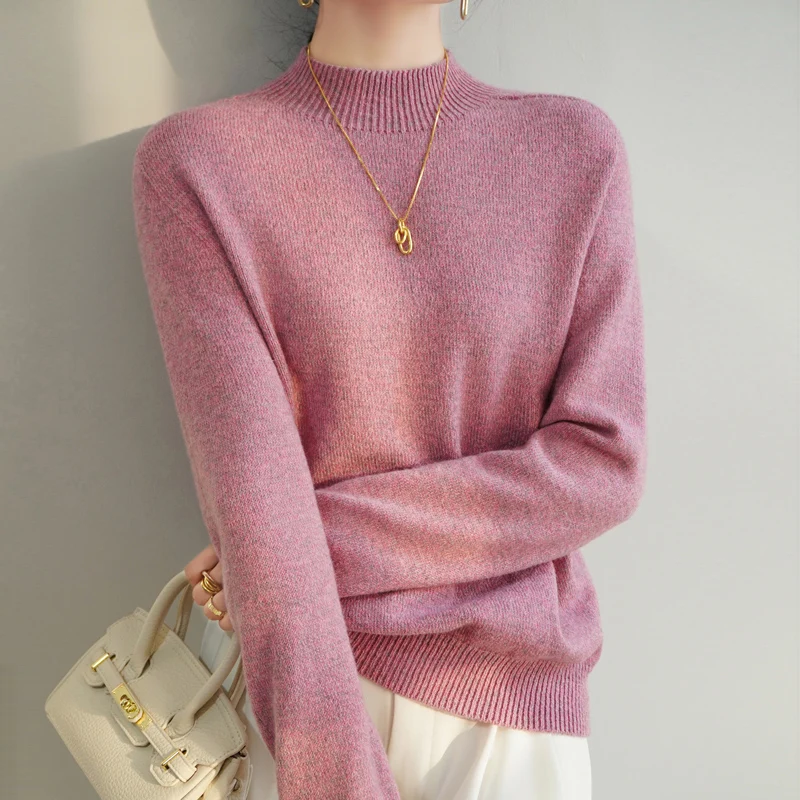 Wool Women\'s Mock Necked Long-sleeved Pullover Thick Warm Sweater Autumn and Winter Fashion New Women\'s Cashmere Clothes