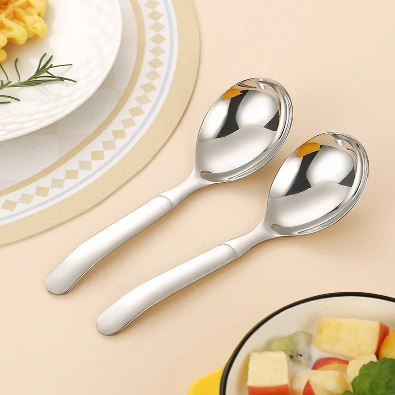 Oukeai 304 Stainless Steel Drinking Spoon Dessert Spoon Household Eating Spoon Thickeneded Round Soup Spoon Long Handle Spoon