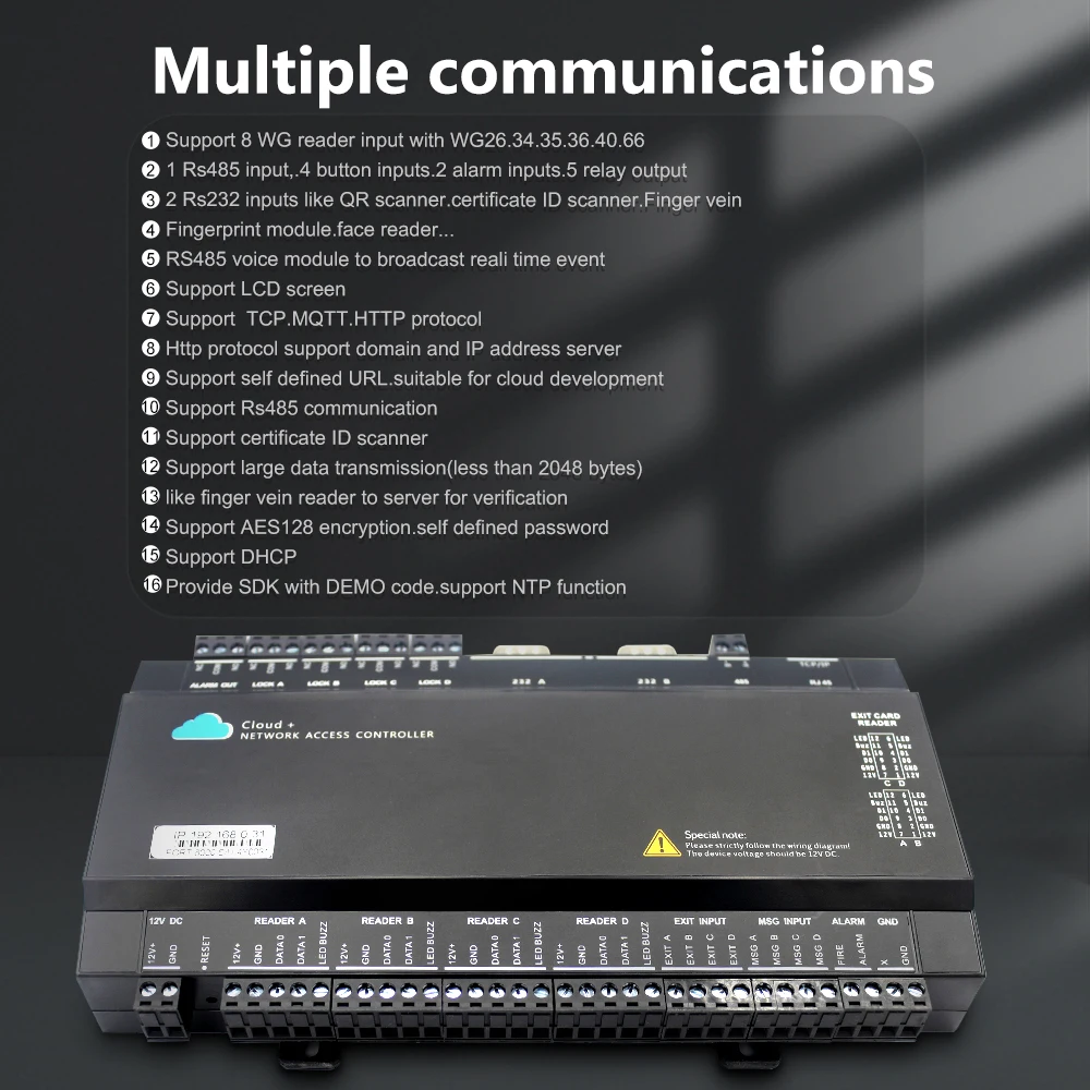 HTTP MQTT TCP IP Cloud Access Controller Panel Network WEB WAN Wiegand RS232 RS485 scheda di controllo accessi Ethernet a 4 porte SDK gratuito