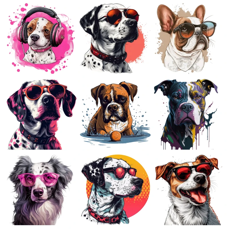 24cm Fashionable and Handsome Dog with Sunglasses Cute Heat Transfer Printing Stickers Canvas Bag Shirt Ironing Vinyl Stickers