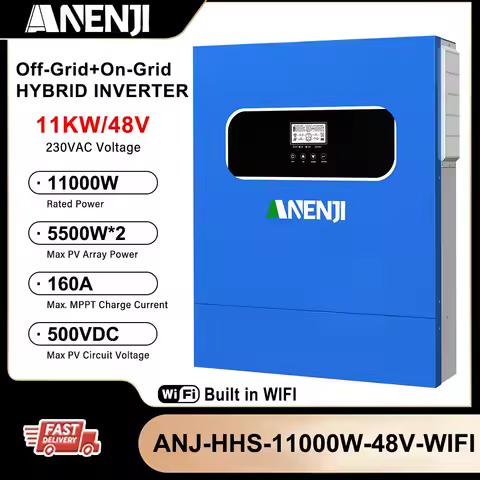 ANENJI 11KW 48V Hybrid Solar Inverter MPPT 160A PV 500V Solar Charge Controllers On/Off Grid With WIFI