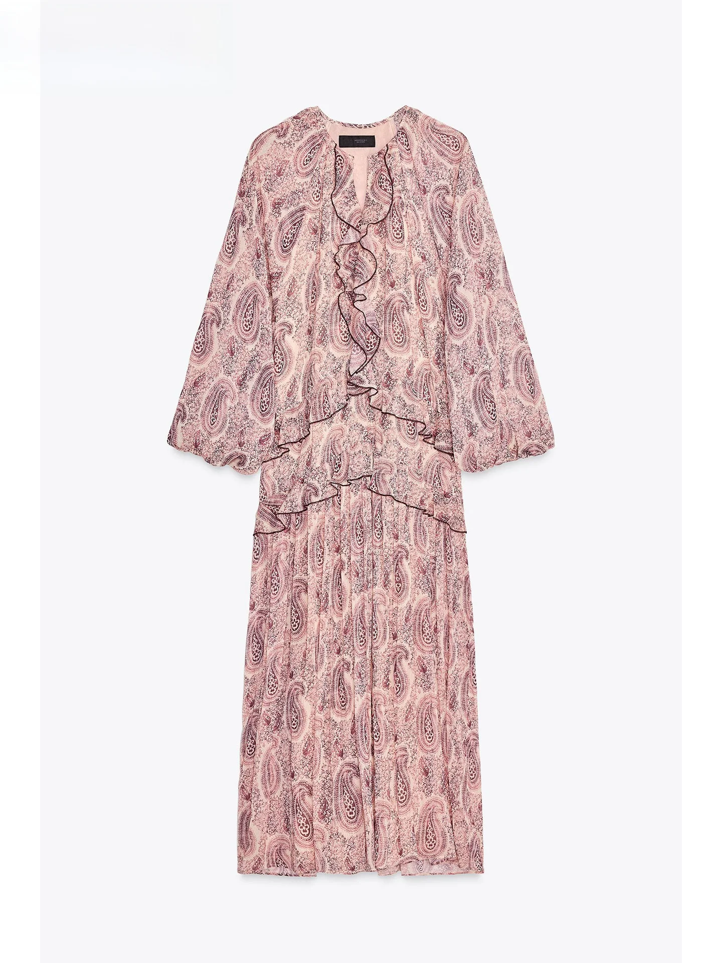 ZAPRHA 2025 Novo Solto Impresso Longo Sve Dr Ele Decoração em Camadas Casual Doce Sle Feminino Dr Temporada de Verão