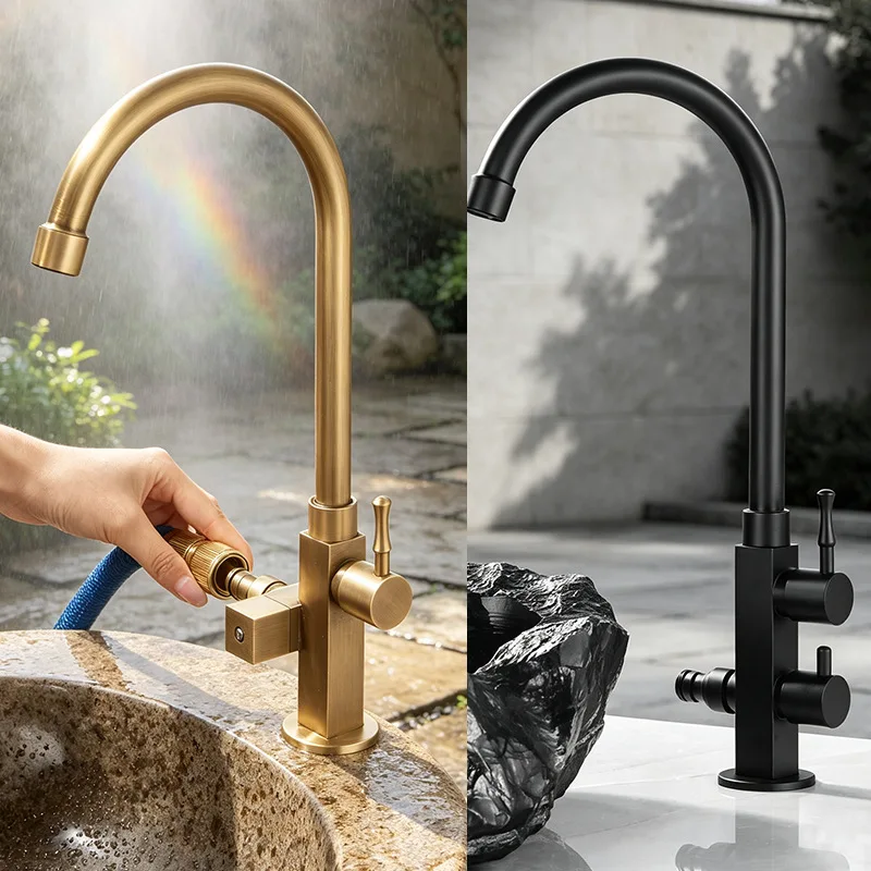 Single Cold Water Faucet Brass Antique Vertical Basin Taps Rotatable Deck Mounted Outdoor Antifreeze Cooling Faucet