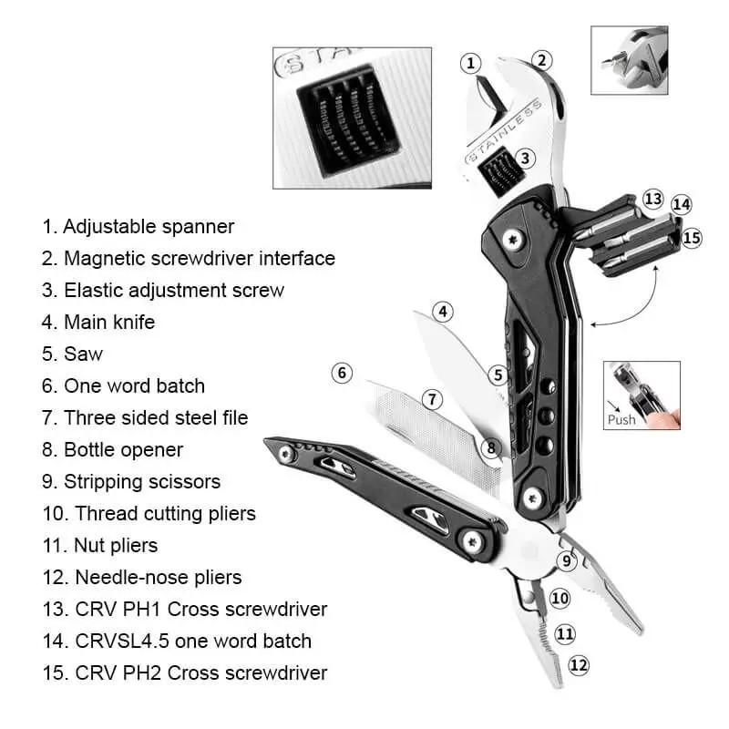 Imagem -02 - Ferramentas Múltiplas de Alicatador de Bolso Alicatadores Pesados Bits Substituíveis Multitools para Sobrevivência ao ar Livre Aço Inoxidável