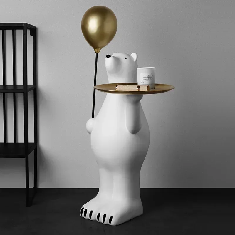 Creative Polar Bear Tray Sculpture Porch Living Room Bedroom Desktop Dining Table Modern Home Crafts Ornament Decoration