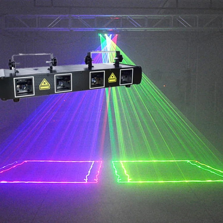 Luces láser de discoteca, 4 lentes RGB LED, luz de fiesta para escenario, haz de Control de voz DMX, efecto láser, iluminación para pista de baile y Club