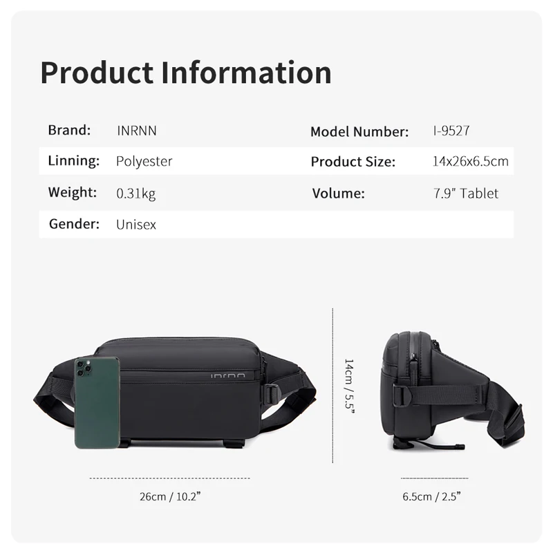 INRNN New Men Waist Bag Fanny Pack Men\'s High Quality Waterproof Outdoor Sports Chest Bag Male Casual Travel Crossbody Belt Bags