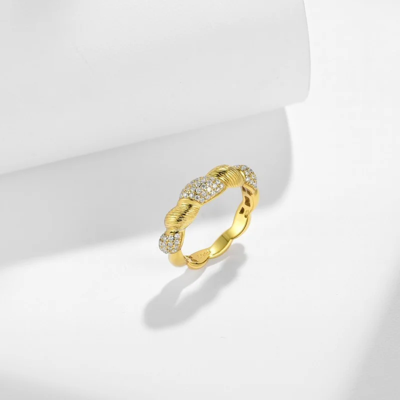 ZFSILVER Silver 925 Fashion Trend Buccellati Moissanite Gold Design Twist Row Ring For Charm Women Wedding Jewelry Gift R3-0627