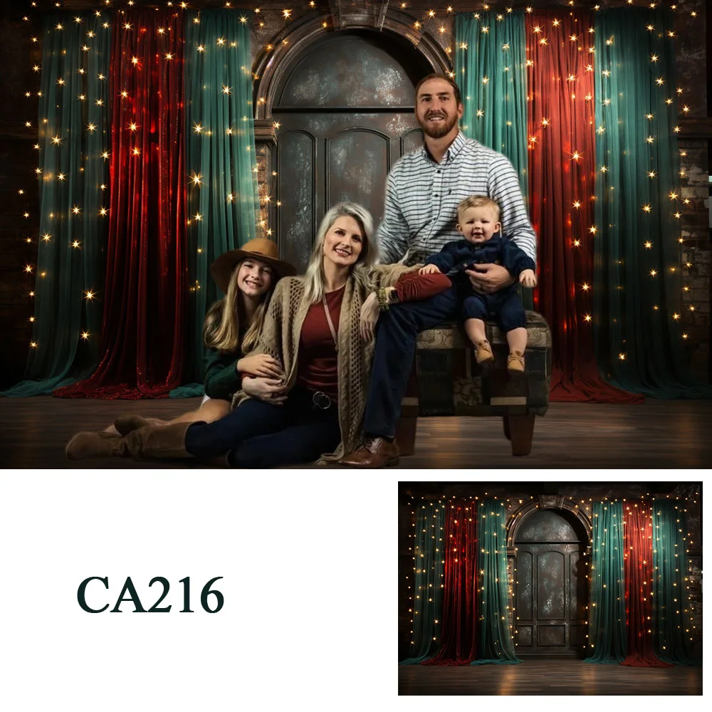 크리스마스 파티 배경 레드 그린 커튼 벽지 배너, 크리스마스 볼 장식 배경 소품, 가족 스튜디오 초상화 사진