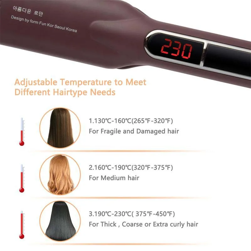Hair Styler Ceramic Flat Iron Curling Iron LCD Display Electric USB Powered Heating Plate  Application Hair Straightener