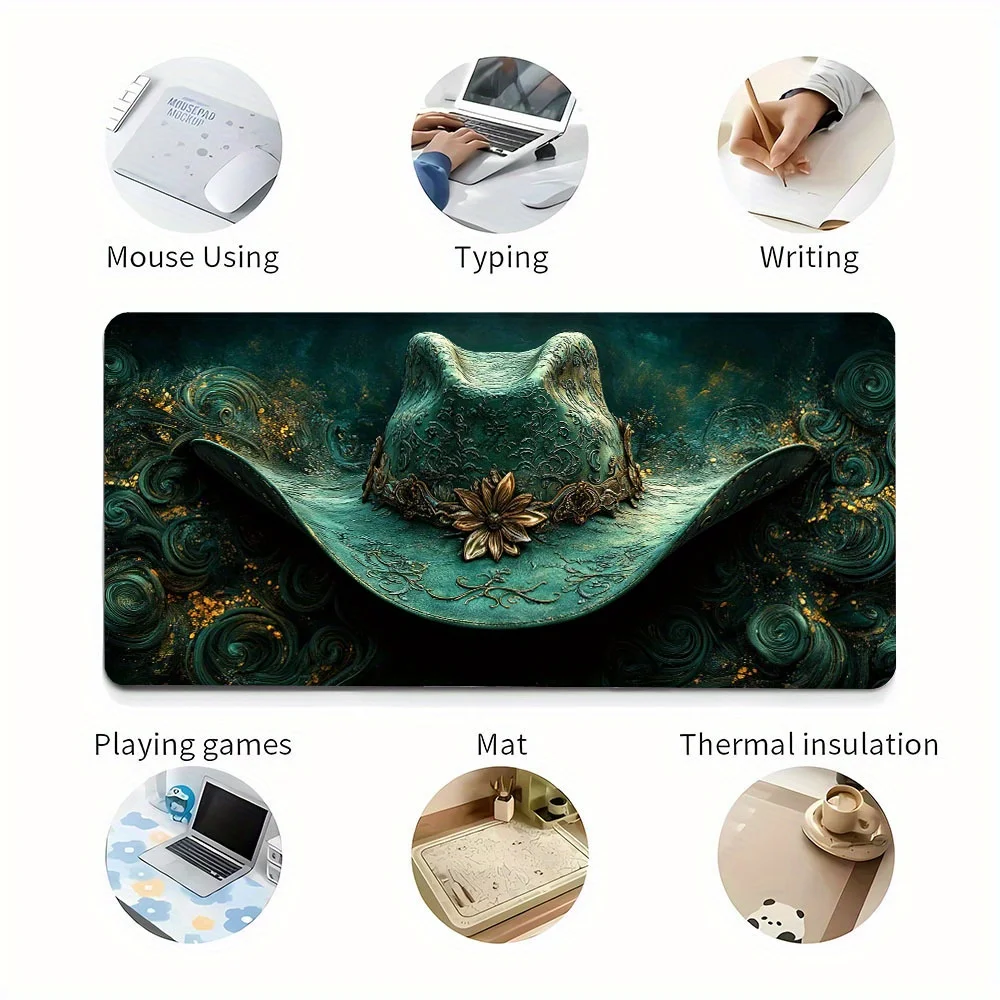แผ่นรองเมาส์ขนาดใหญ่ลายหินสีเขียวแฟนตาซี แผ่นรองโต๊ะสำหรับเล่นเกม แผ่นรองกันลื่น ขอบเย็บอย่างดี อุปกรณ์เสริมสำหรับพีซี แผ่นรองคีย์บอร์ด แผ่นรองเมาส์ขนาดใหญ่
