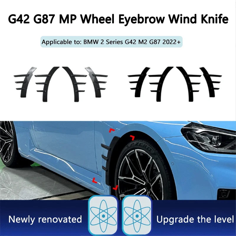 

1Set Black ABS Wheel Arch Wind Knife Side Wind Knife Sticker For BMW 2 Series G42 M2 G87 2022+ MP Model Exterior Decoration