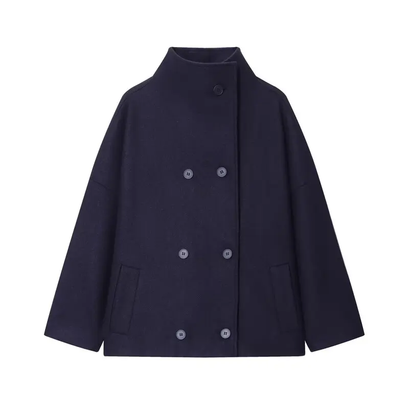 Otoño Invierno mujer suelta ajuste doble botonadura largo abrigo de lana Sve diseño versátil prendas de vestir exteriores