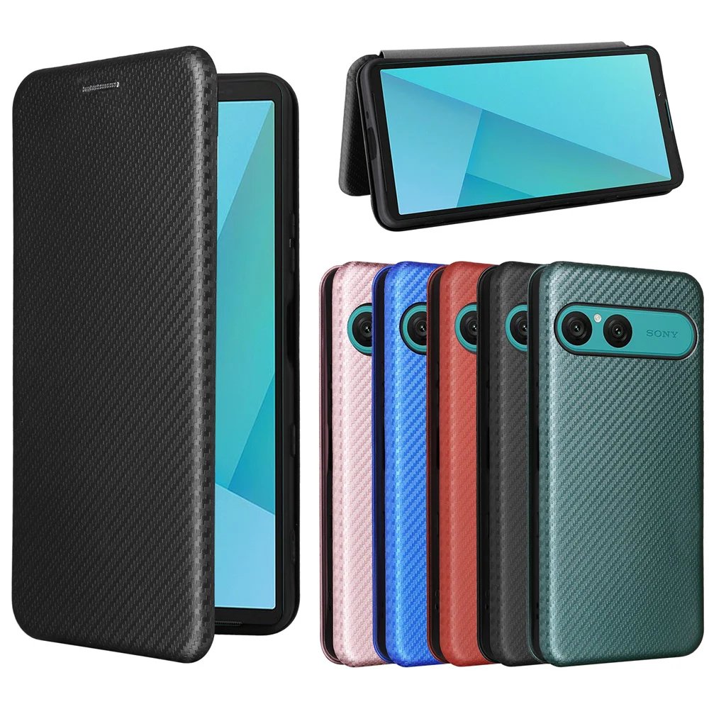 Etui na Sony Xperia 10 VII Luksusowe Etui z Klapką z Włókna Węglowego z Magnetycznym Mocowaniem do Sony10VII 10VII Pokrowiec na Telefon