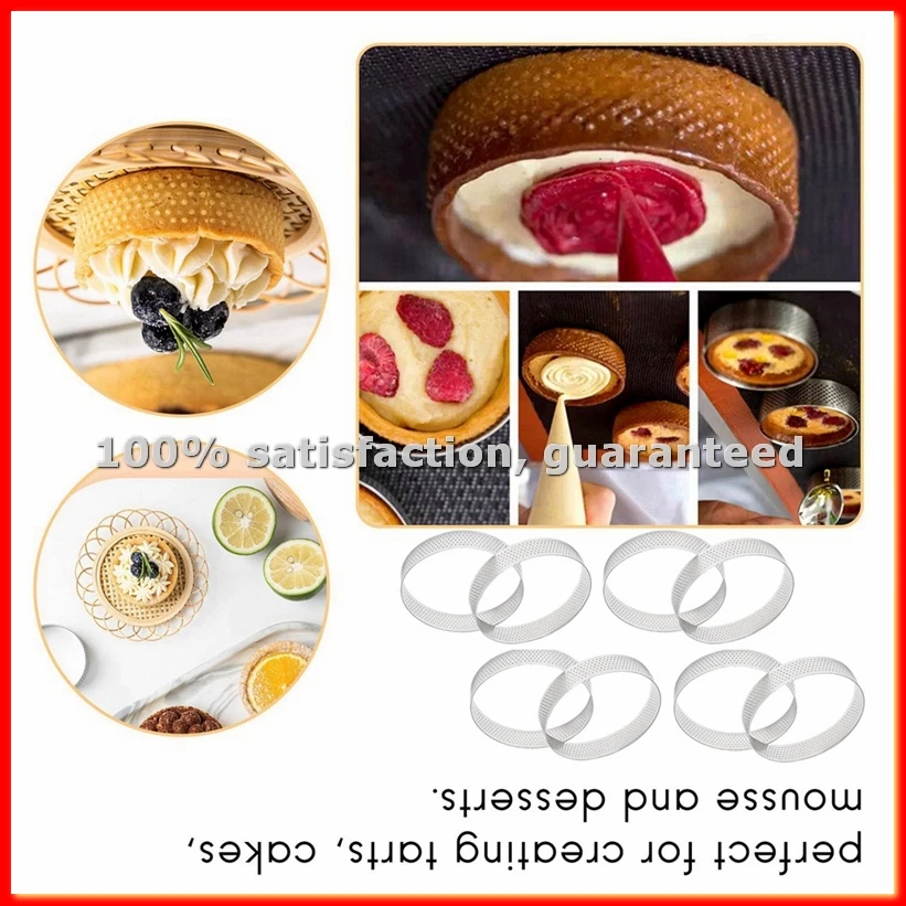 8Pcs 10cm Circular Tart Ring Pizza Dessert DIY Stainless Steel Perforation Fruit Pie Cake Mousse Molds Baking Mould Tool-A13G