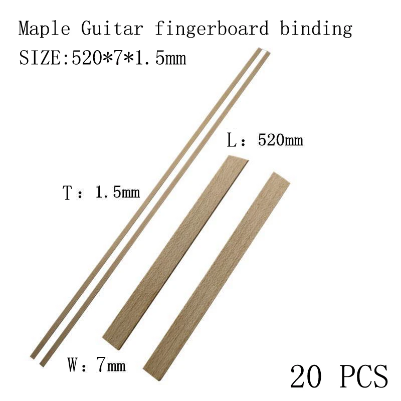 20 pcs 520*7*1.5mm Guitar binding Fingerboard edge banding various solid wood materials for making guitar