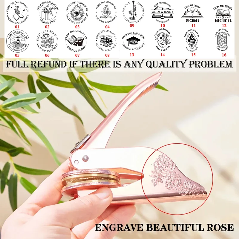 Romantic Wedding Rose Gold Print Embosser Stamp and 100pcs Gold Embosser Stickers, Express Love and Blessings, Printed Directly