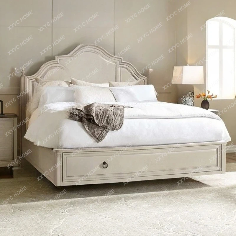 LXModern fashion light luxury double bed master bedroom simple white storage bed  retro