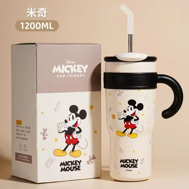 New Disney Cute Mickey Lotso 1200ml High-end Fashion Large Capacity Portable Outdoor Insulated Straw 316 Thermos Cup Wholesale