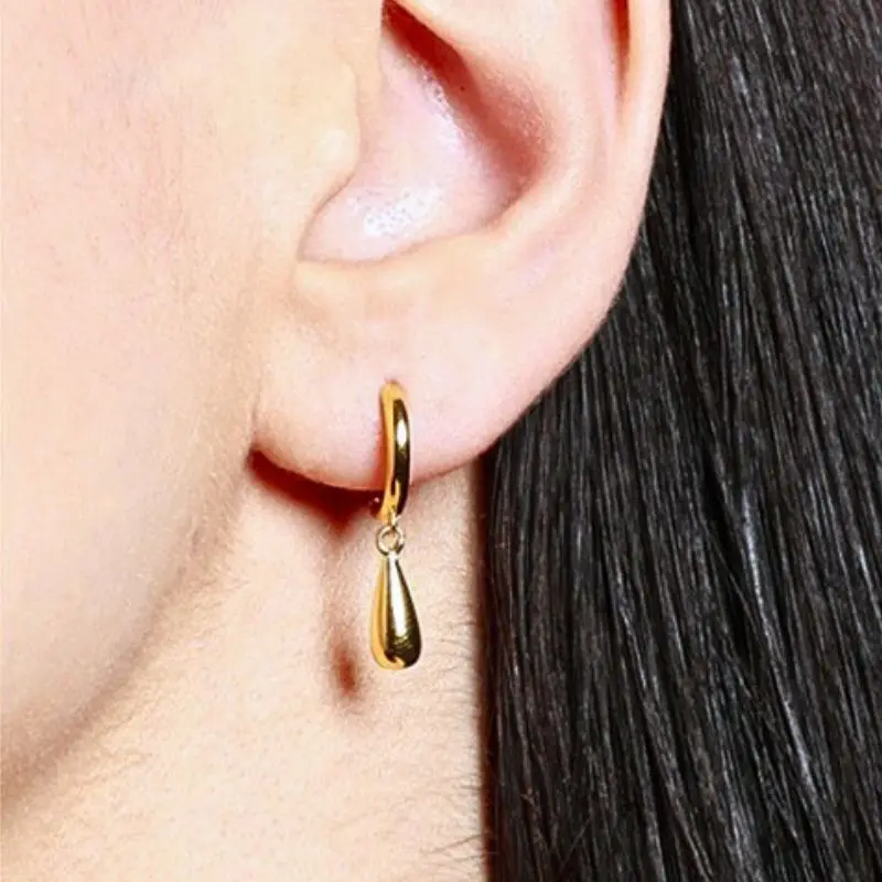 925 Sterling Silver Needle Simple Glossy Pea Stud Earrings Vintage personality Water Drop Hoop Earrings Women's Fine Jewelry