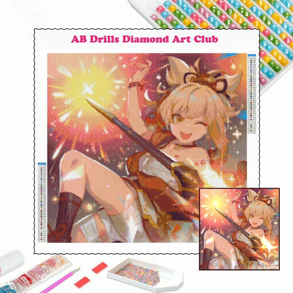 Genshin Impact Anime 5D DIY AB Drill Diamond Painting Mosaic Xiao And Zhongli Game Art Cross Stitch Handmade Craft Kids Gift