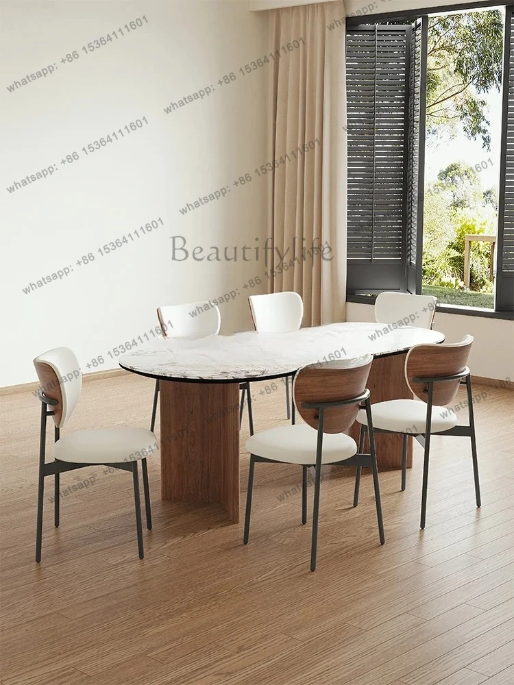 retro rock slab dining table dining chair combination medium antique and high-end small apartment oval household dining table