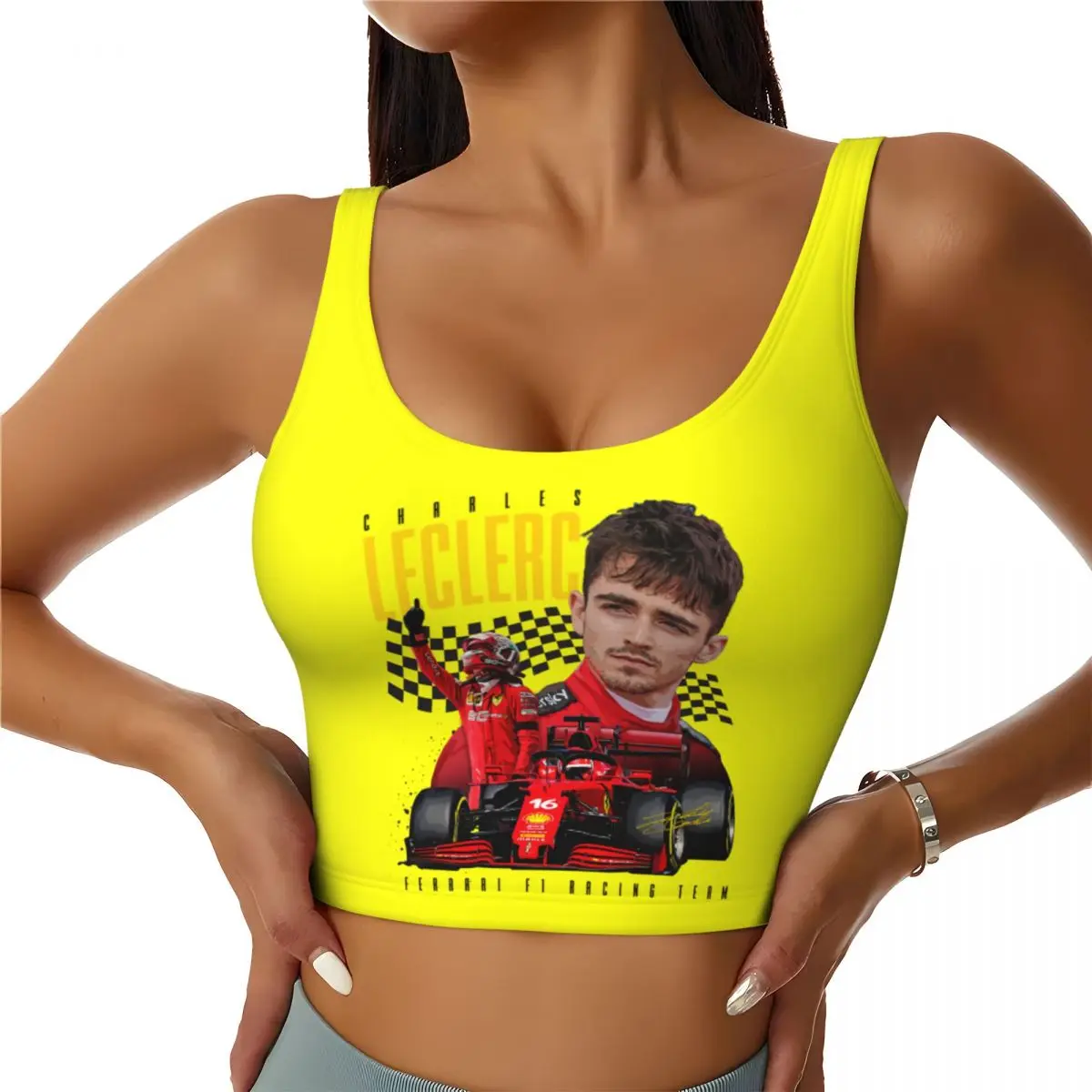 Custom Charles Leclerc 16 Sport Racing Car High Impact Sports Bras for Women Seamless Workout Running Crop Tank Tops