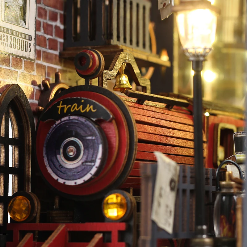 DIY Houten Poppenhuizen Boekenhoekje Plank Insert Kit Miniatuur Model Kits 3D Puzzel Boekenplank Met LED Verlichting Voor Kerstcadeaus