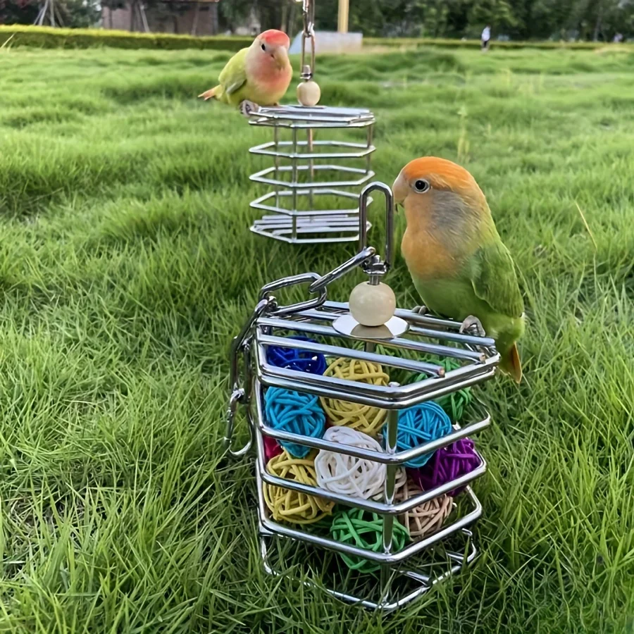 1 Stück Papageien-Futterkorb aus Edelstahl für Gemüse und Obst, Großer Papageien-Kaukorb, Puzzle-Training gegen Langeweile, Vogelzubehör B – Detail 4