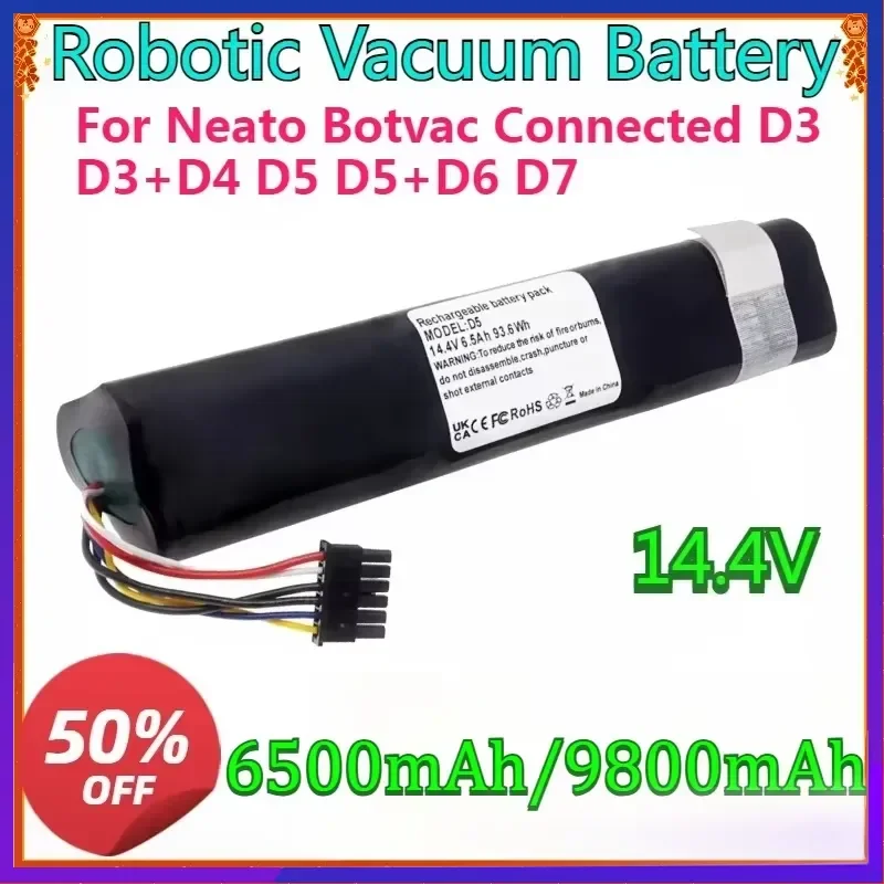 New Replacement Battery 14.4v 6500mAh 9800mAh for Neato Botvac Connected D3 D3+D4 D5 D5+D6 D7 Robotic Vacuum Cleaners