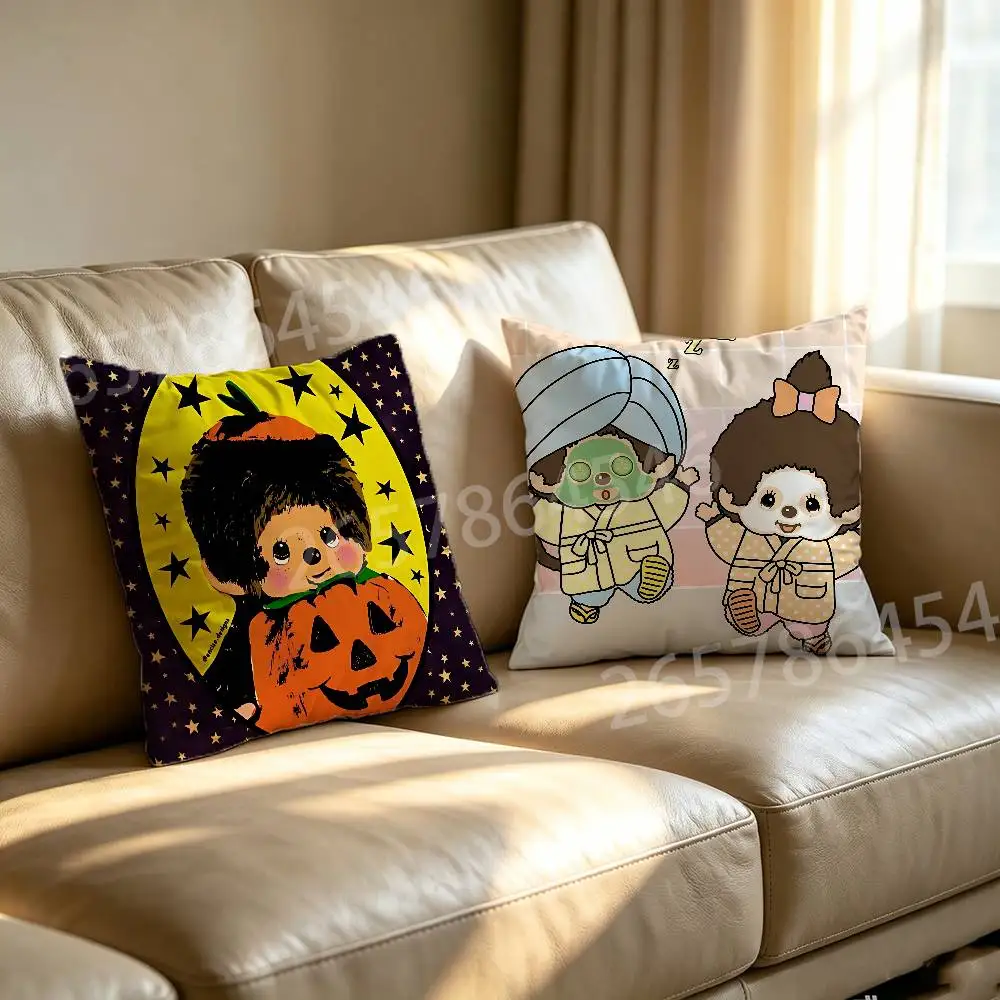 Cartoon M-Monchhichis Polyester Printed Pillow Cover Square 30 35 40 45 50 55 cm Soft for Sofa Bed Car Home Decor